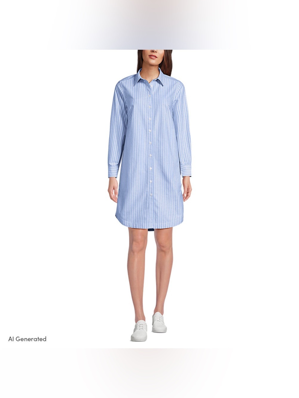 Lands' End Blue and White Striped Long Button-Front Shirt Dress - Picture 1 of 4